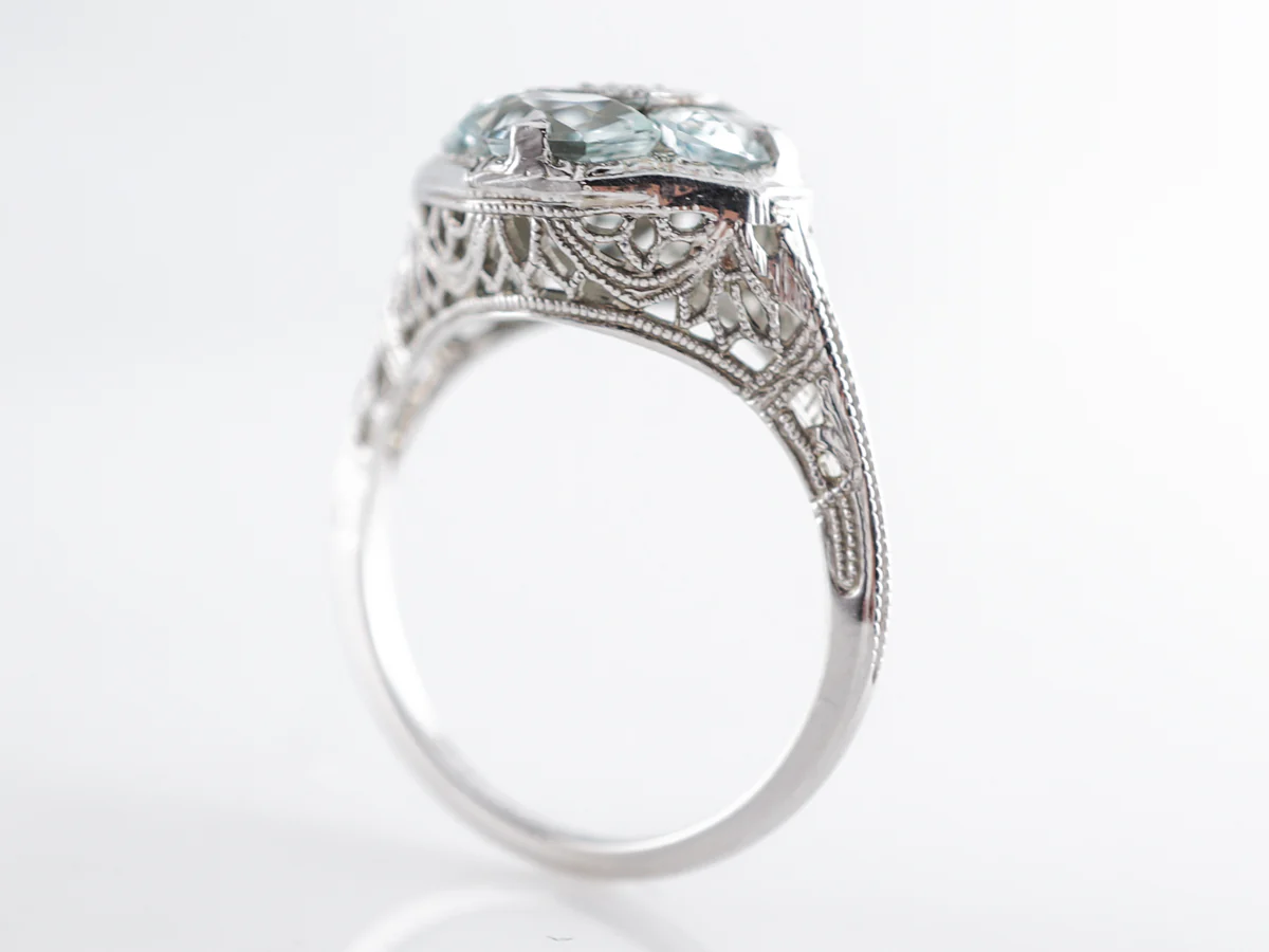Art Deco Diamond & Aquamarine Cocktail Ring in 18k - Image 3