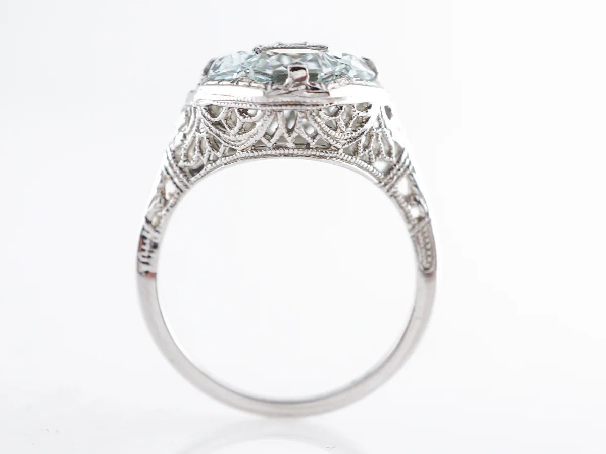 Art Deco Diamond & Aquamarine Cocktail Ring in 18k - Image 4