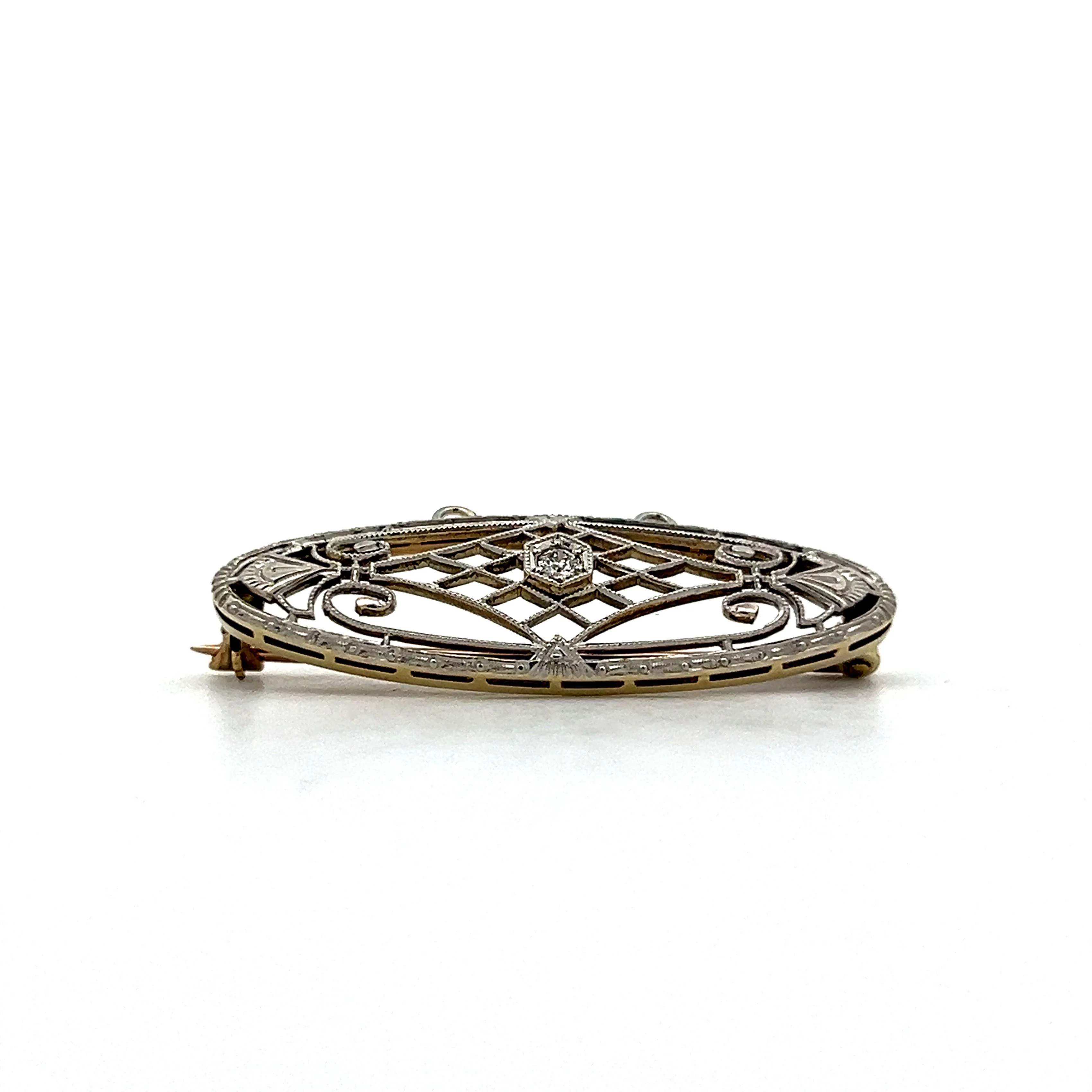 Art Deco Diamond Brooch in 14k White Gold - Image 2