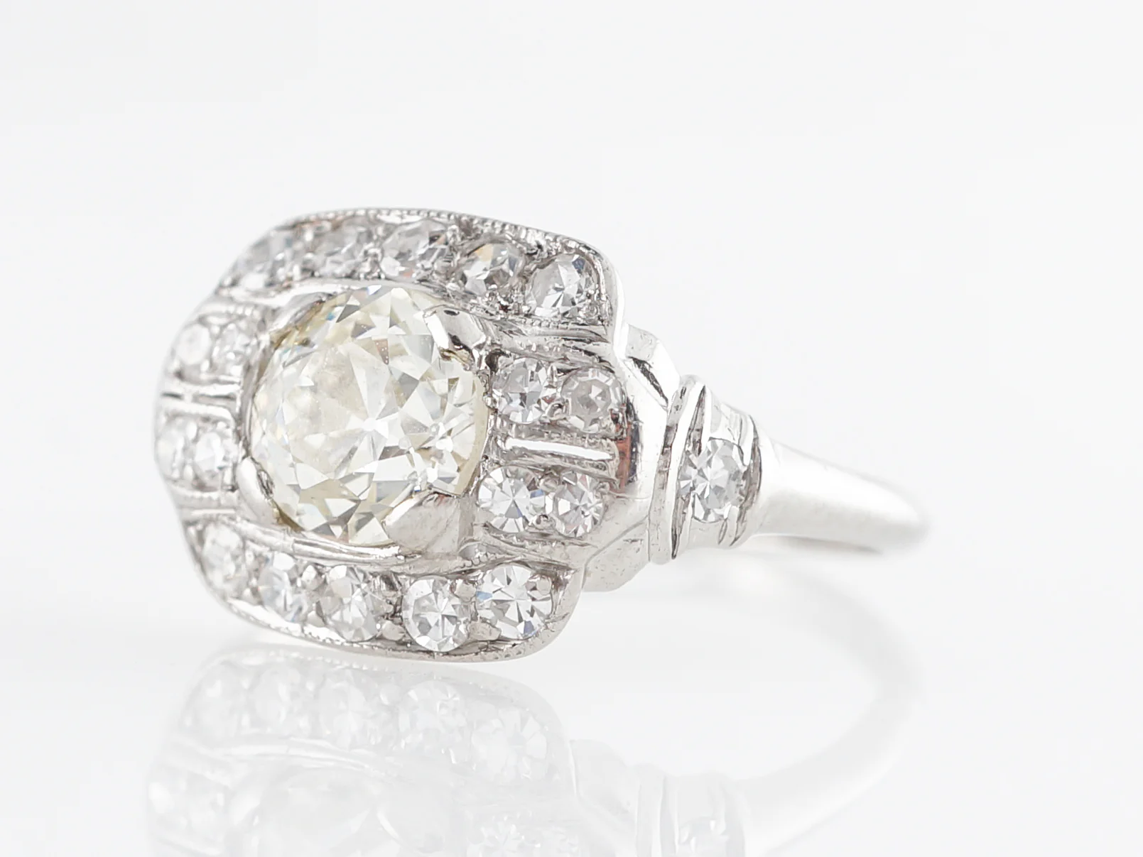 Art Deco Diamond Cluster Engagement Ring in Platinum - Image 2