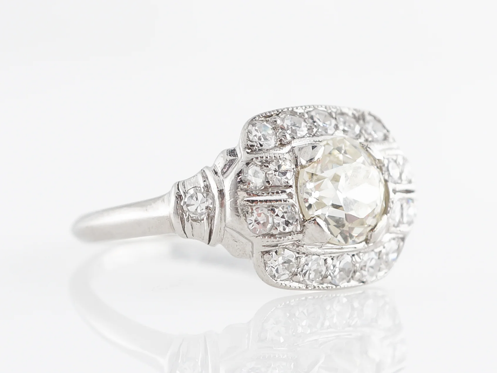 Art Deco Diamond Cluster Engagement Ring in Platinum - Image 3
