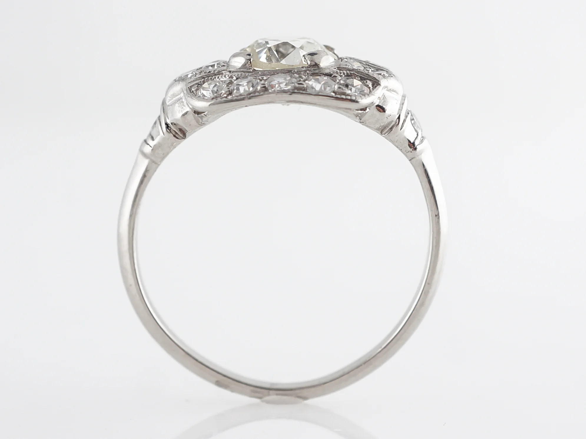 Art Deco Diamond Cluster Engagement Ring in Platinum - Image 4