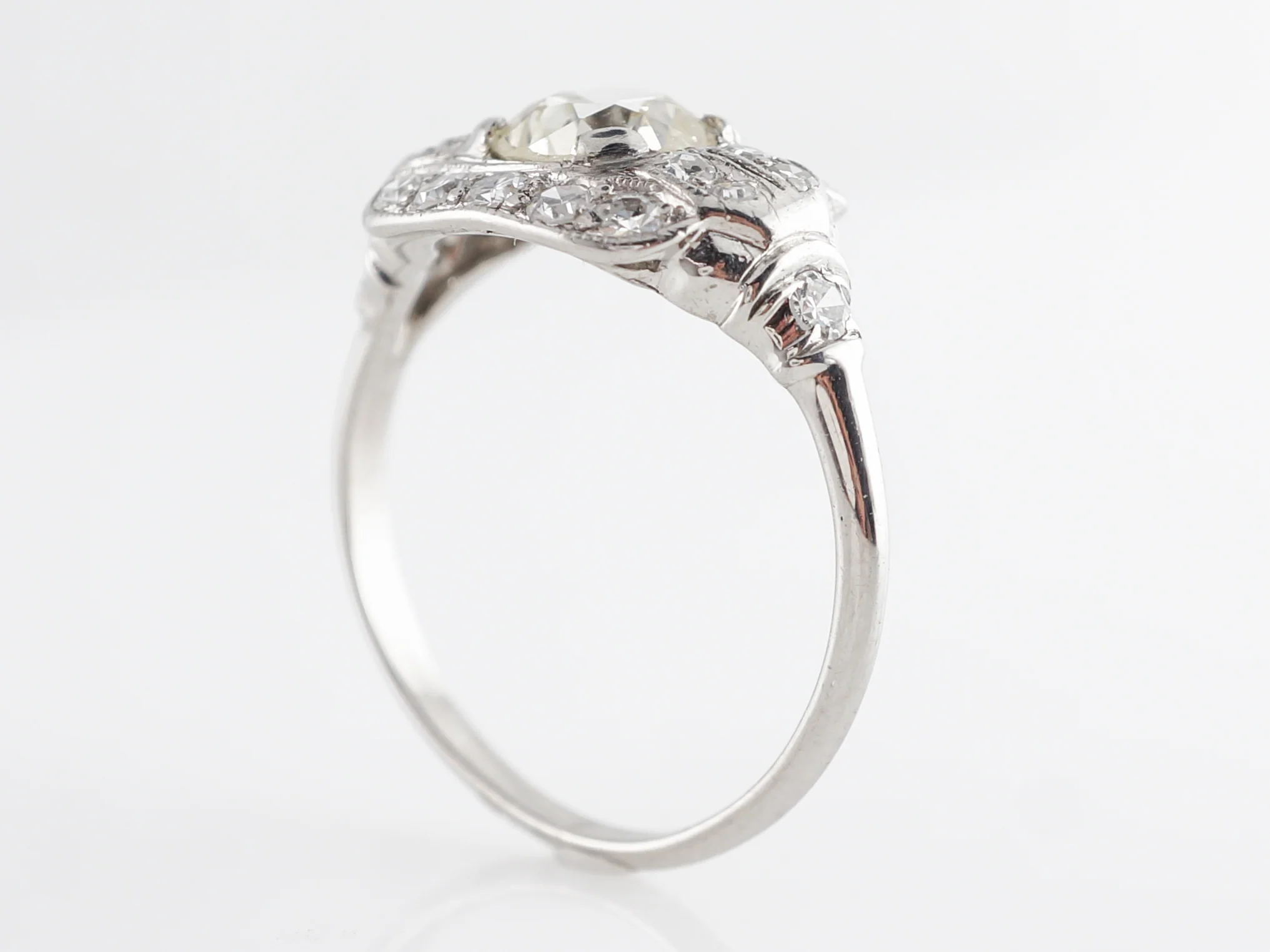 Art Deco Diamond Cluster Engagement Ring in Platinum - Image 5