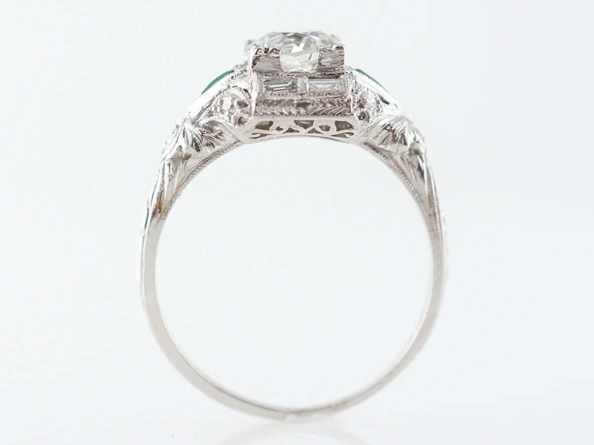 Art Deco Diamond & Emerald Engagement Ring in Platinum - Image 5