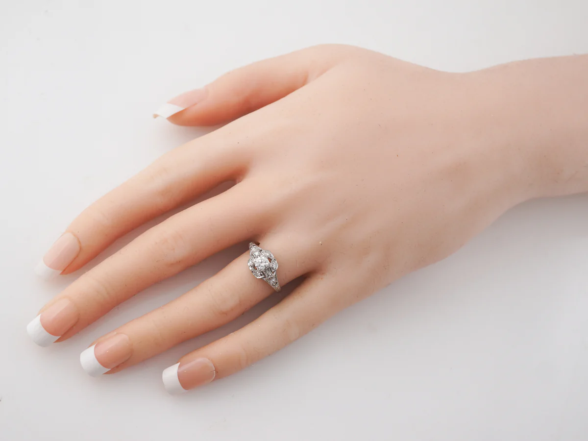 Art Deco Diamond Engagement Ring in Platinum .45 Carats - Image 6
