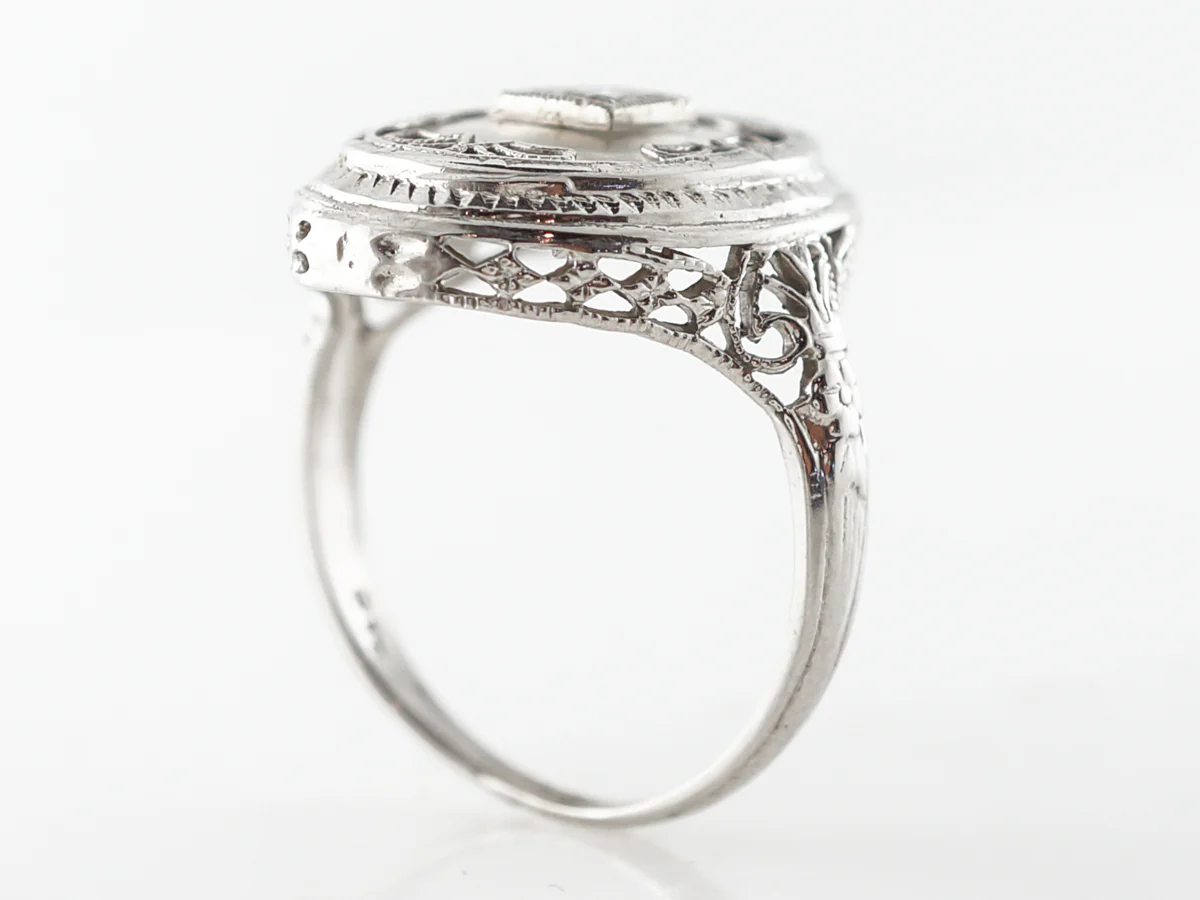Art Deco Diamond & Glass Right Hand Ring in White Gold - Image 3