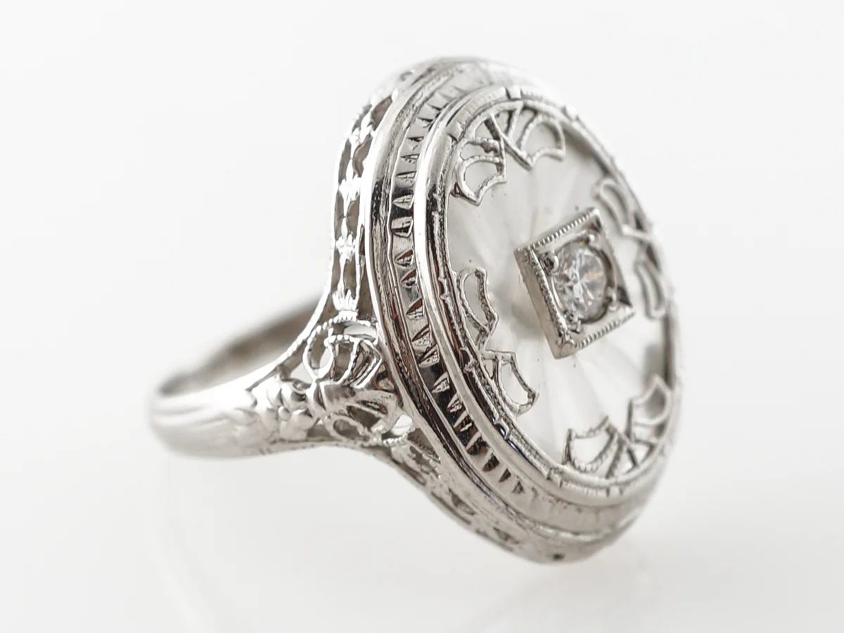 Art Deco Diamond & Glass Right Hand Ring in White Gold - Image 5