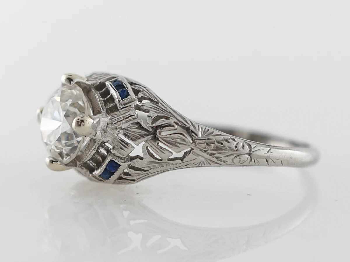 Art Deco Diamond & Sapphire Engagement Ring in Platinum - Image 2