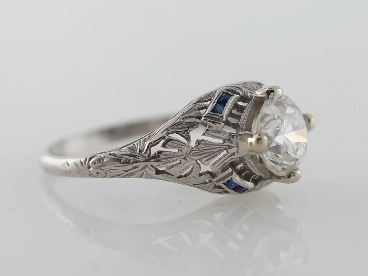 Art Deco Diamond & Sapphire Engagement Ring in Platinum - Image 3