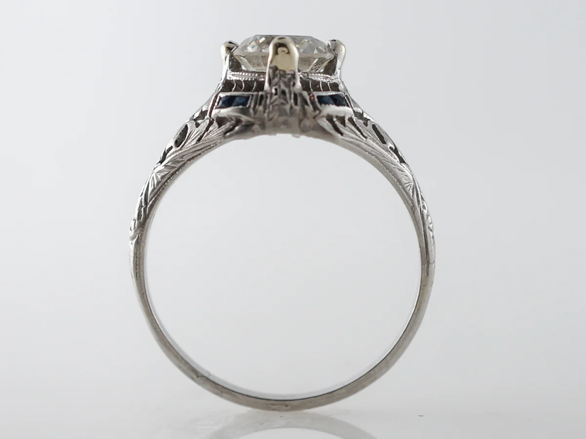 Art Deco Diamond & Sapphire Engagement Ring in Platinum - Image 4
