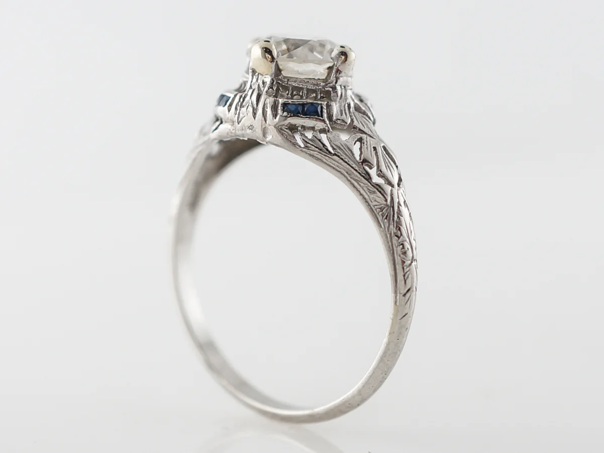 Art Deco Diamond & Sapphire Engagement Ring in Platinum - Image 5