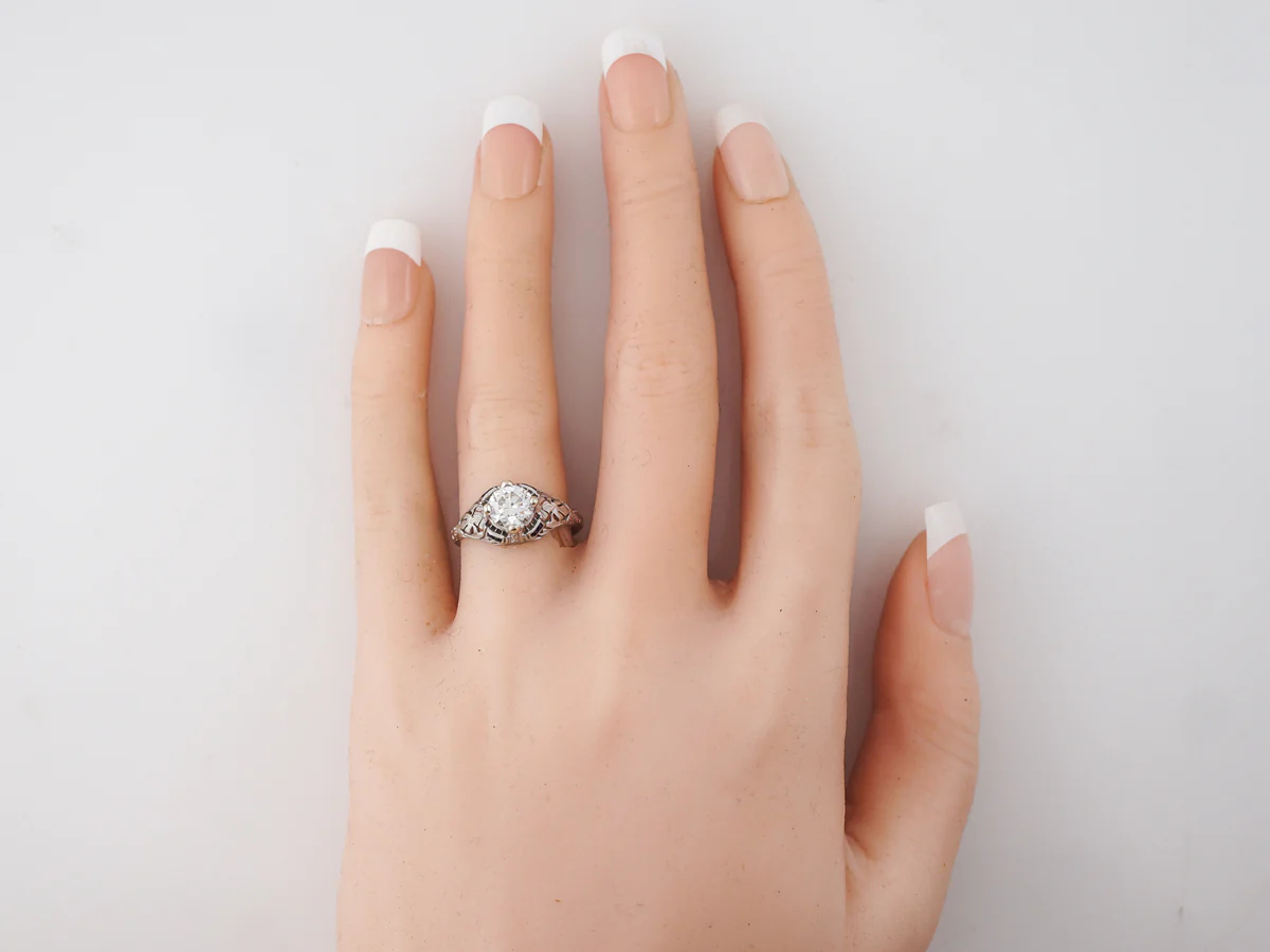 Art Deco Diamond & Sapphire Engagement Ring in Platinum - Image 6
