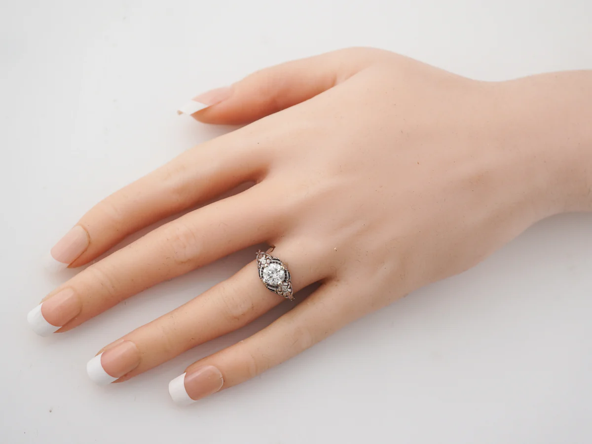 Art Deco Diamond & Sapphire Engagement Ring in Platinum - Image 7