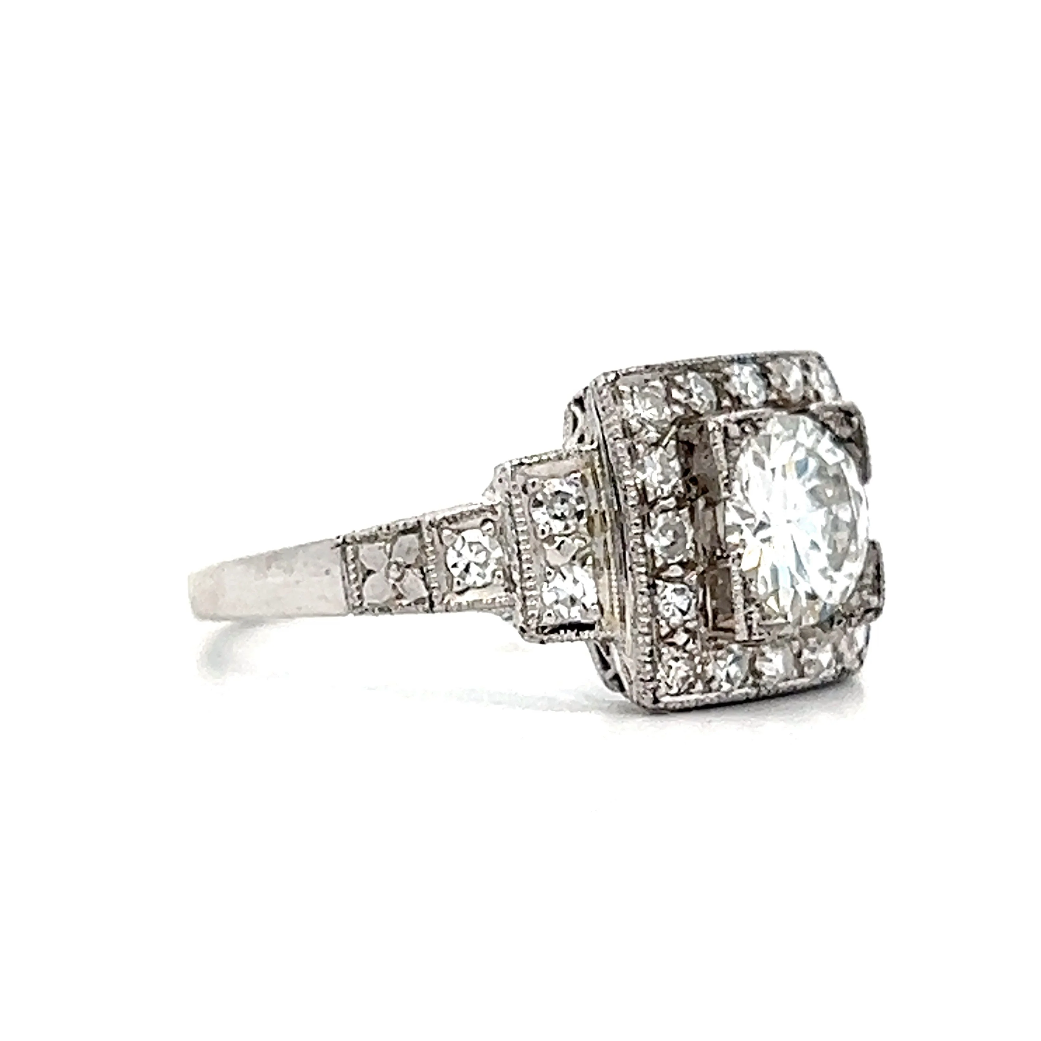 Art Deco Diamond Step Engagement Ring in Platinum - Image 3
