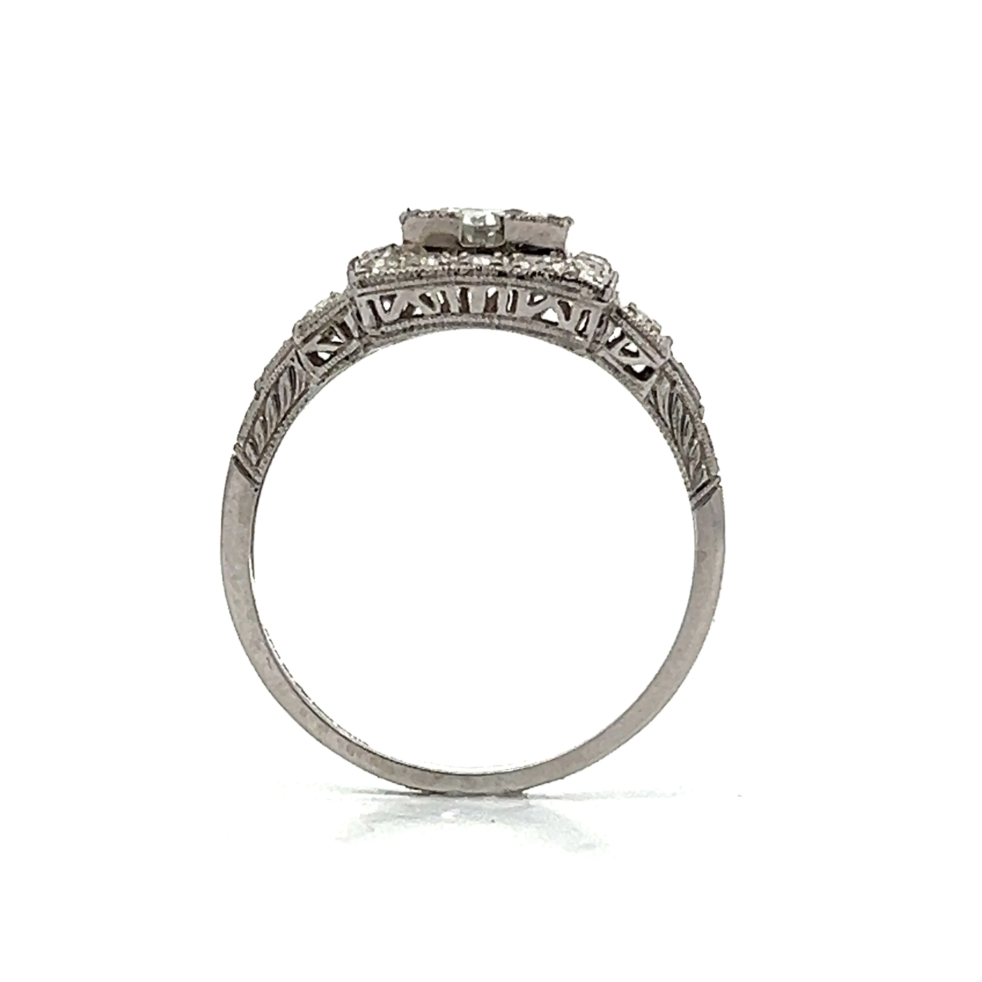 Art Deco Diamond Step Engagement Ring in Platinum - Image 4