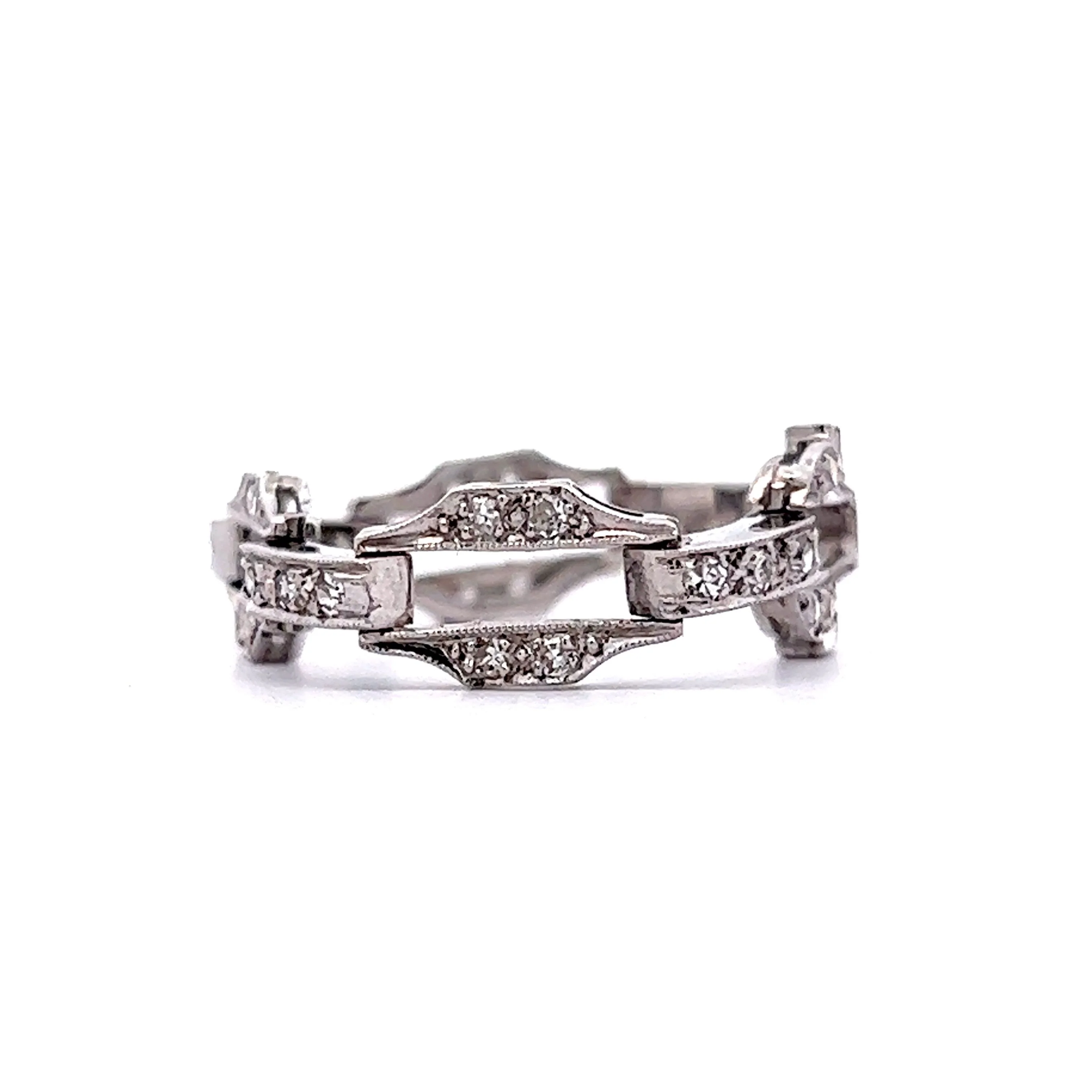 Art Deco Diamond Watch Link Conversion Ring in 18k White Gold - Image 2