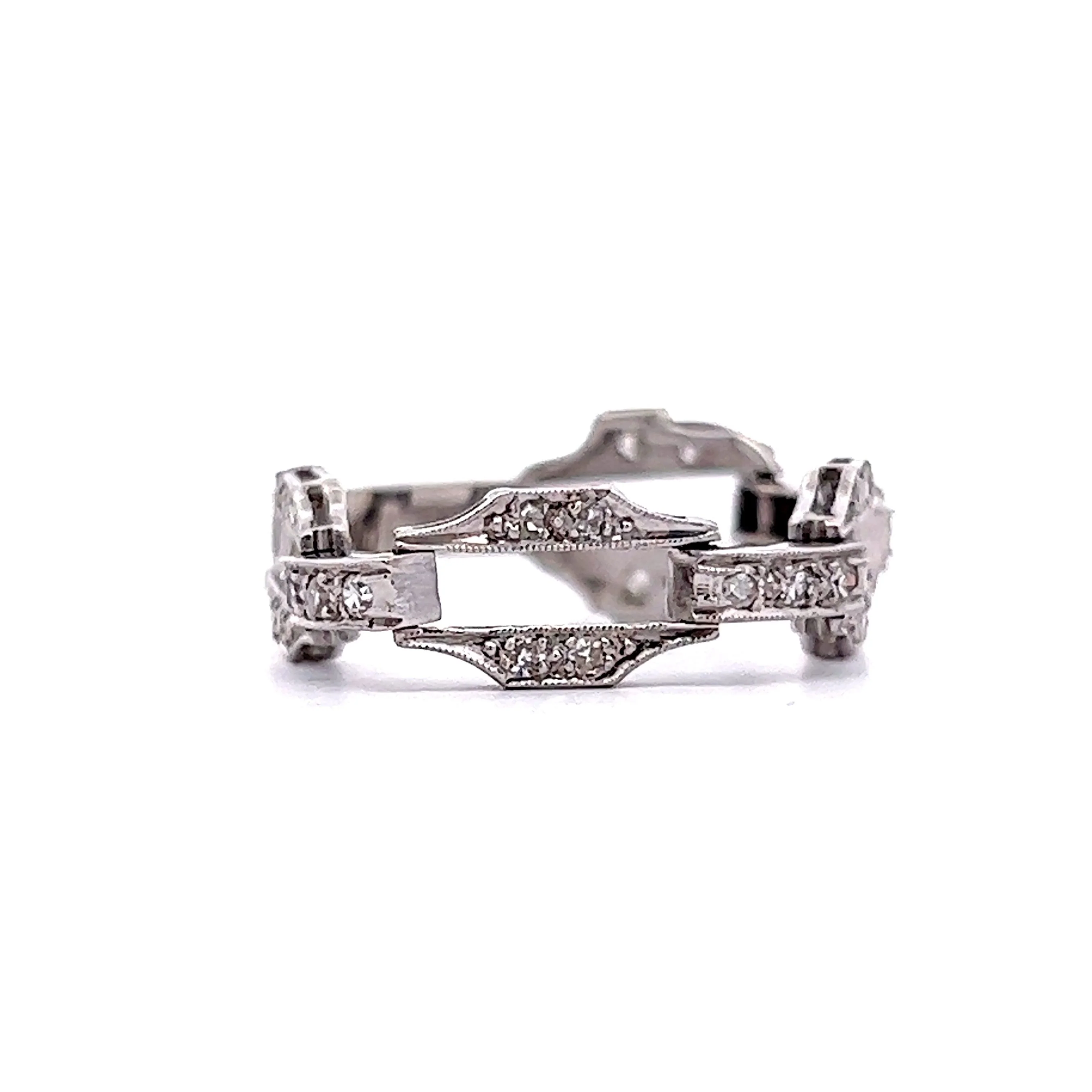 Art Deco Diamond Watch Link Conversion Ring in 18k White Gold - Image 3