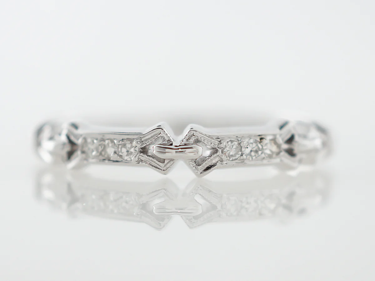 Vintage Art Deco Single Cut Diamond Wedding Band White Gold