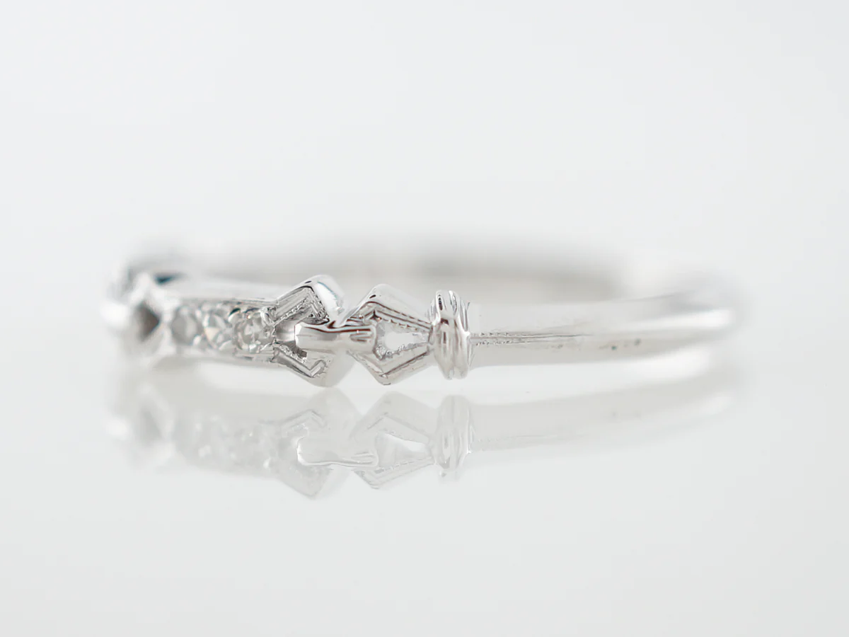 Vintage Art Deco Single Cut Diamond Wedding Band White Gold - Image 2