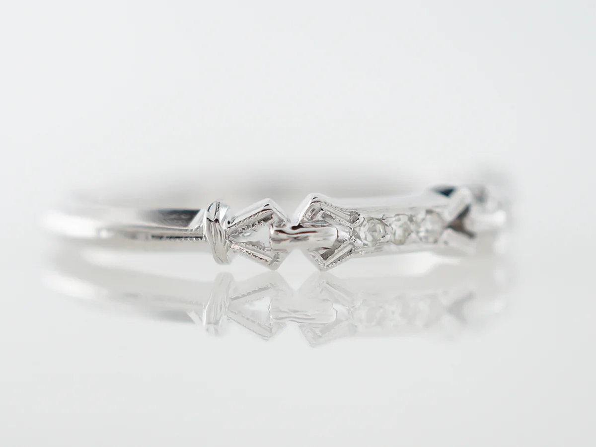 Vintage Art Deco Single Cut Diamond Wedding Band White Gold - Image 3