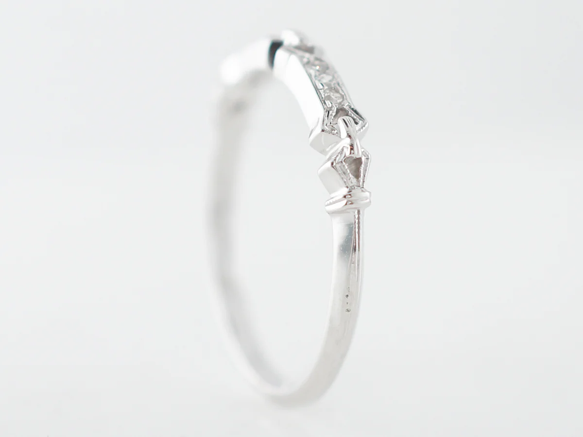 Vintage Art Deco Single Cut Diamond Wedding Band White Gold - Image 5