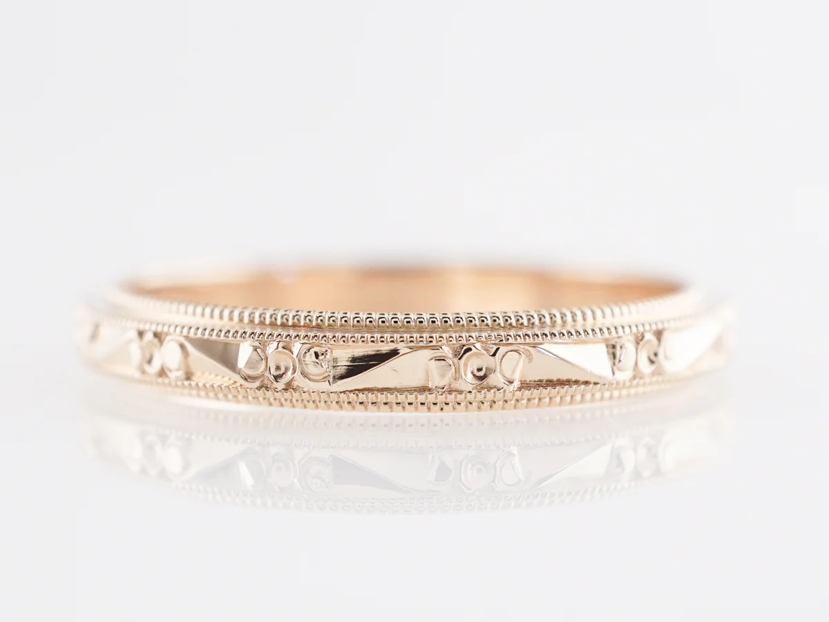 Art Deco Double Milgrain Band in 14k Yellow Gold - Image 2