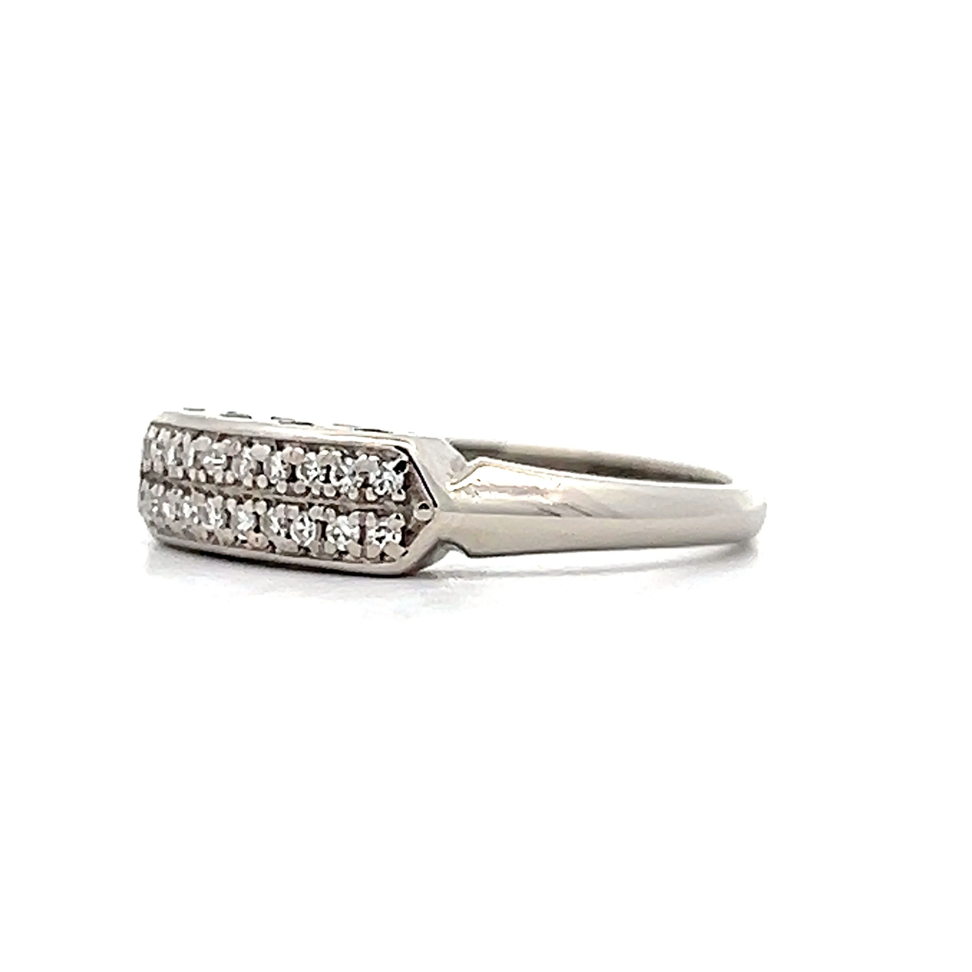 Art Deco Double Row Diamond Stacking Band in 14k White Gold - Image 2
