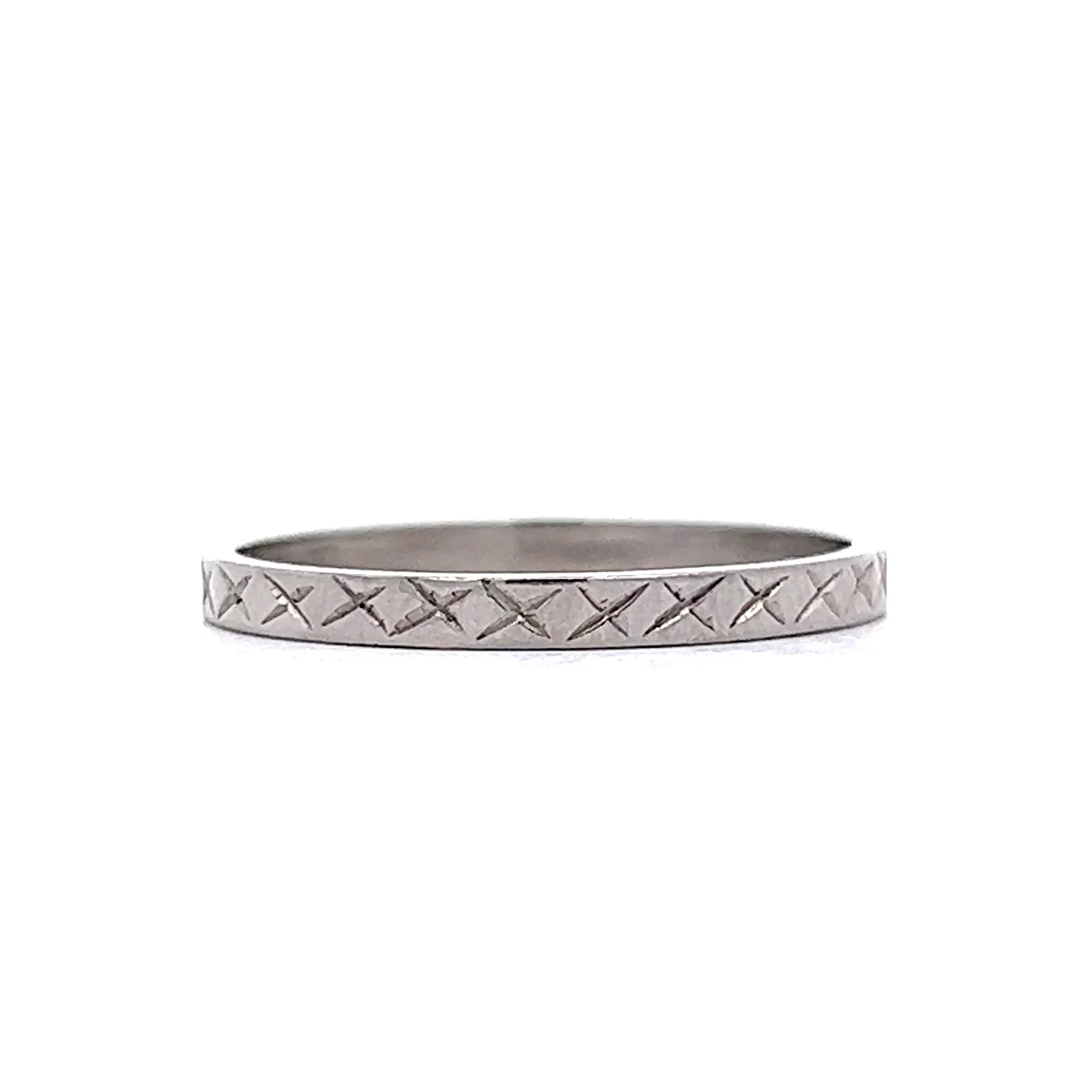 Art Deco Engraved Flat Edge Wedding Band in Platinum