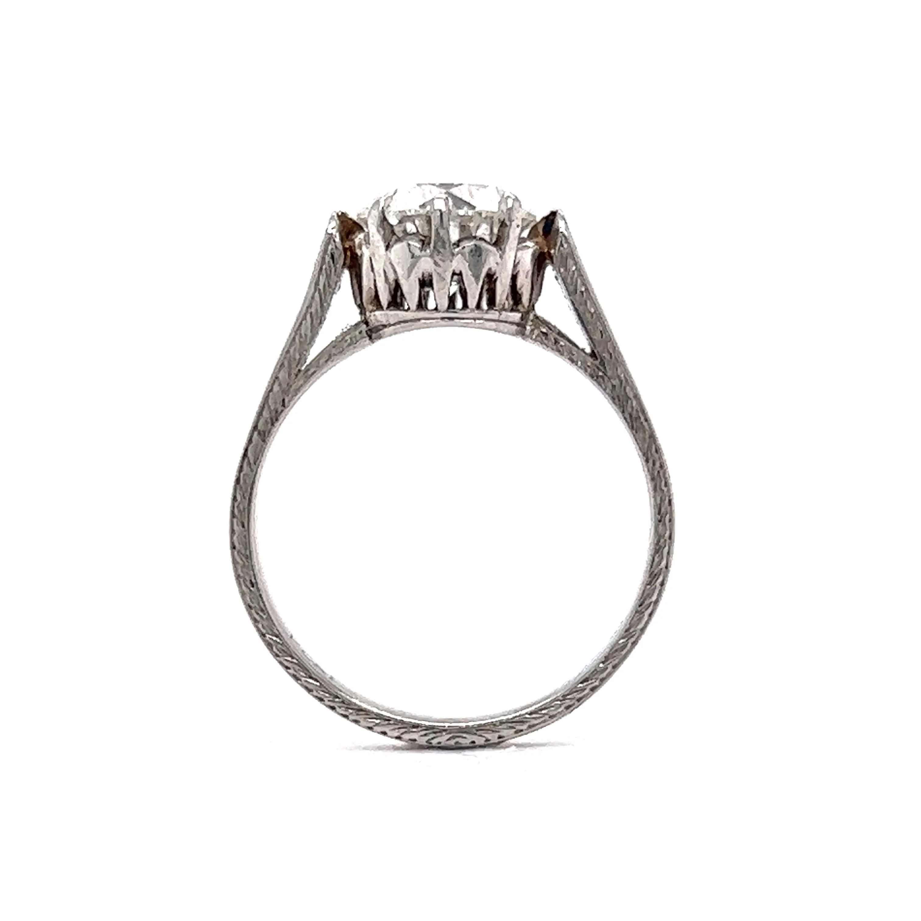 Art Deco Engraved Solitaire Diamond Engagement Ring in Platinum - Image 5