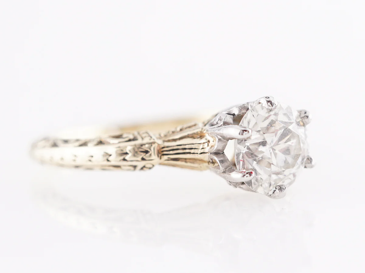 Art Deco European Cut Diamond Engagement Ring in 14k - Image 3