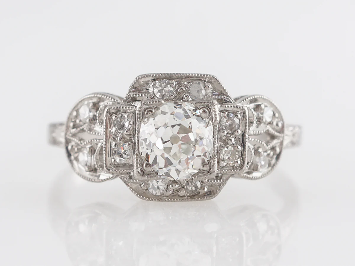 Art Deco European GIA Diamond Engagement Ring in Platinum