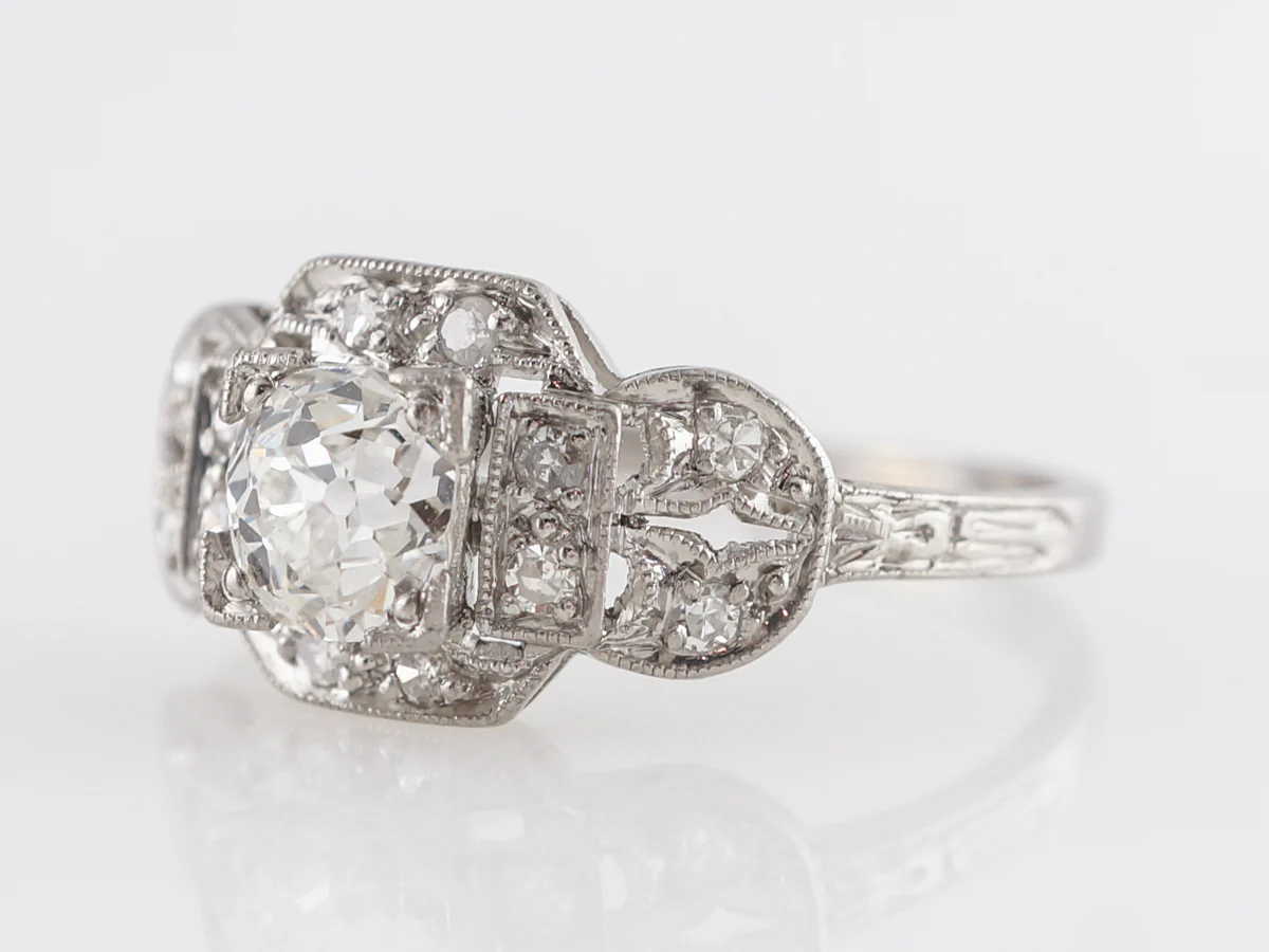Art Deco European GIA Diamond Engagement Ring in Platinum - Image 2