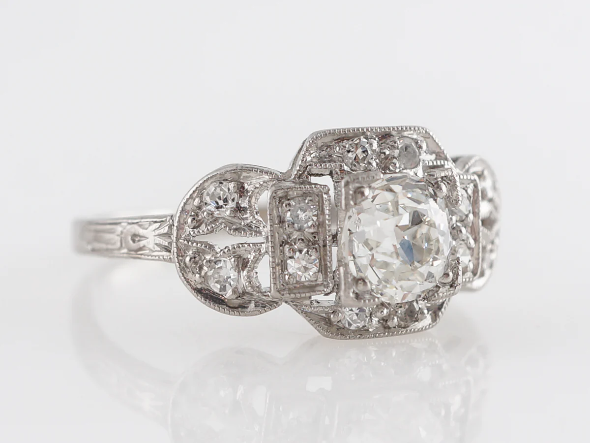 Art Deco European GIA Diamond Engagement Ring in Platinum - Image 3