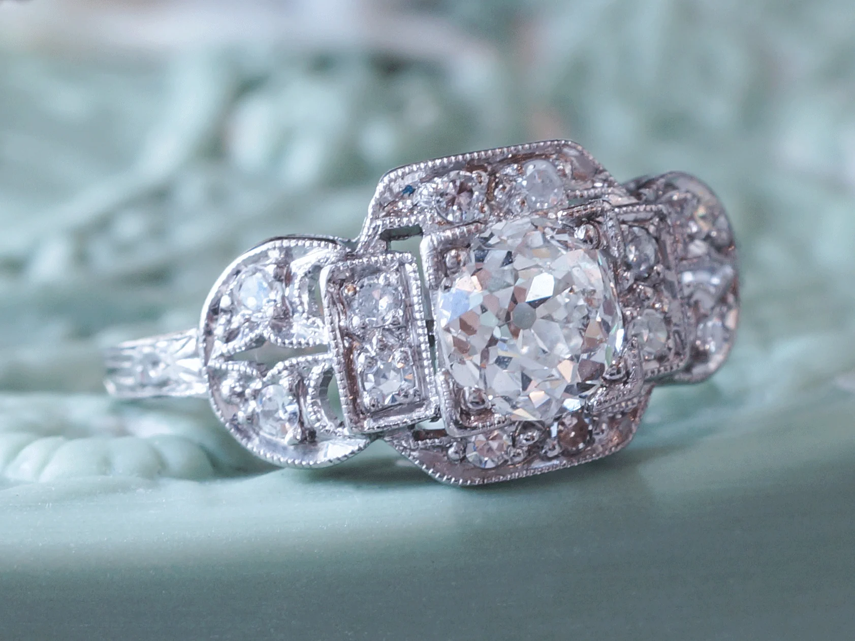Art Deco European GIA Diamond Engagement Ring in Platinum - Image 6
