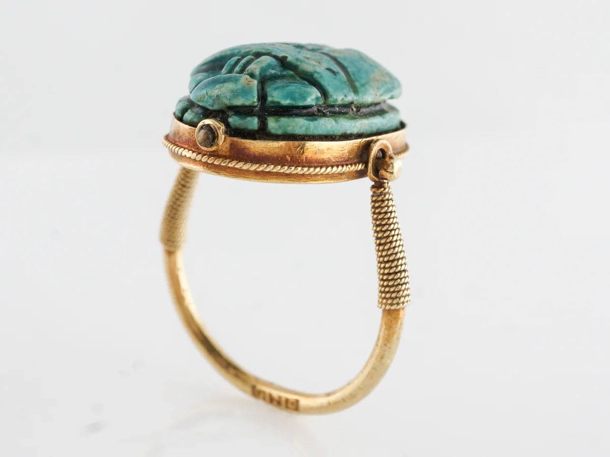 Art Deco Faience Cabochon Scarab in 14k Yellow Gold - Image 5
