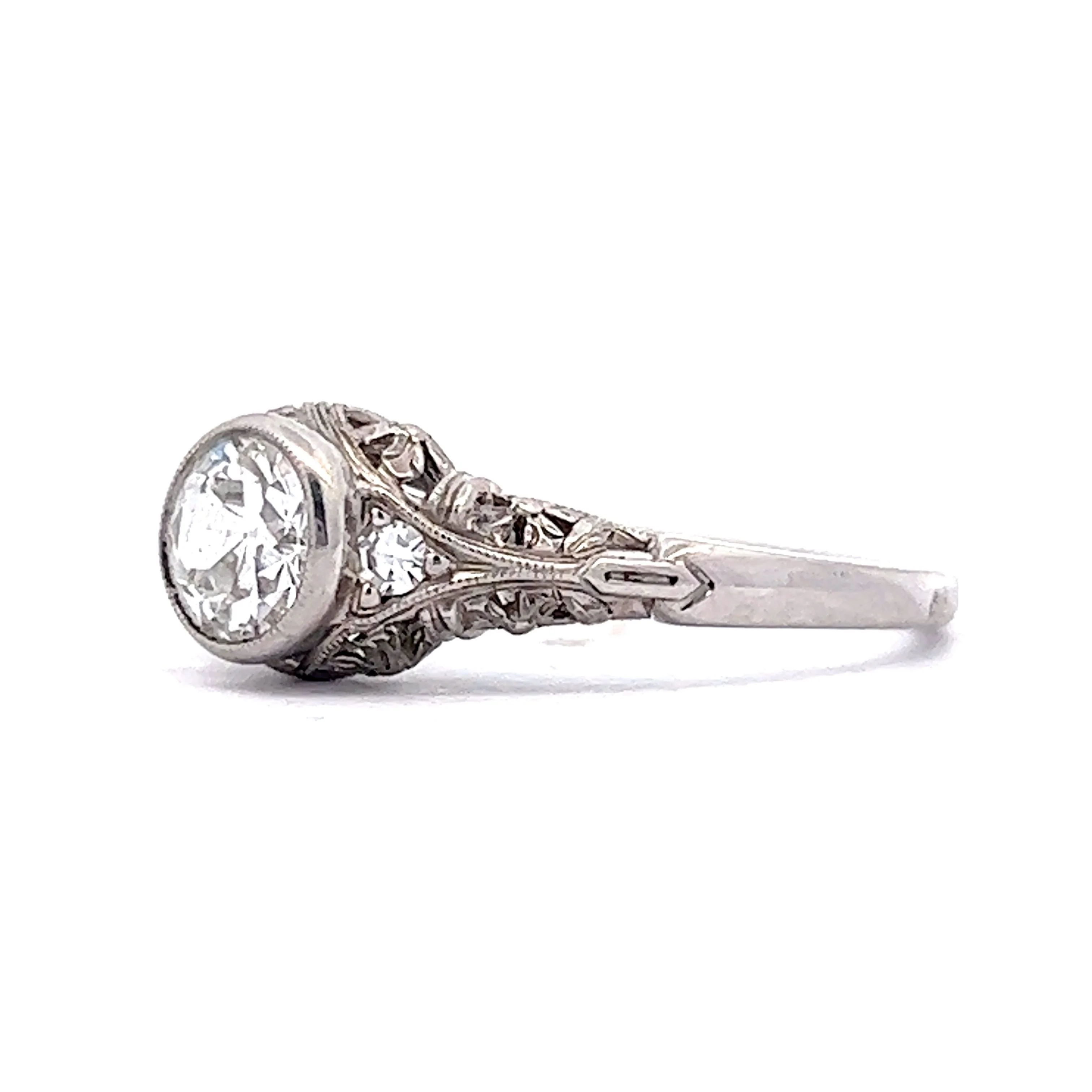 Art Deco Filigree Diamond Engagement Ring in Platinum - Image 2