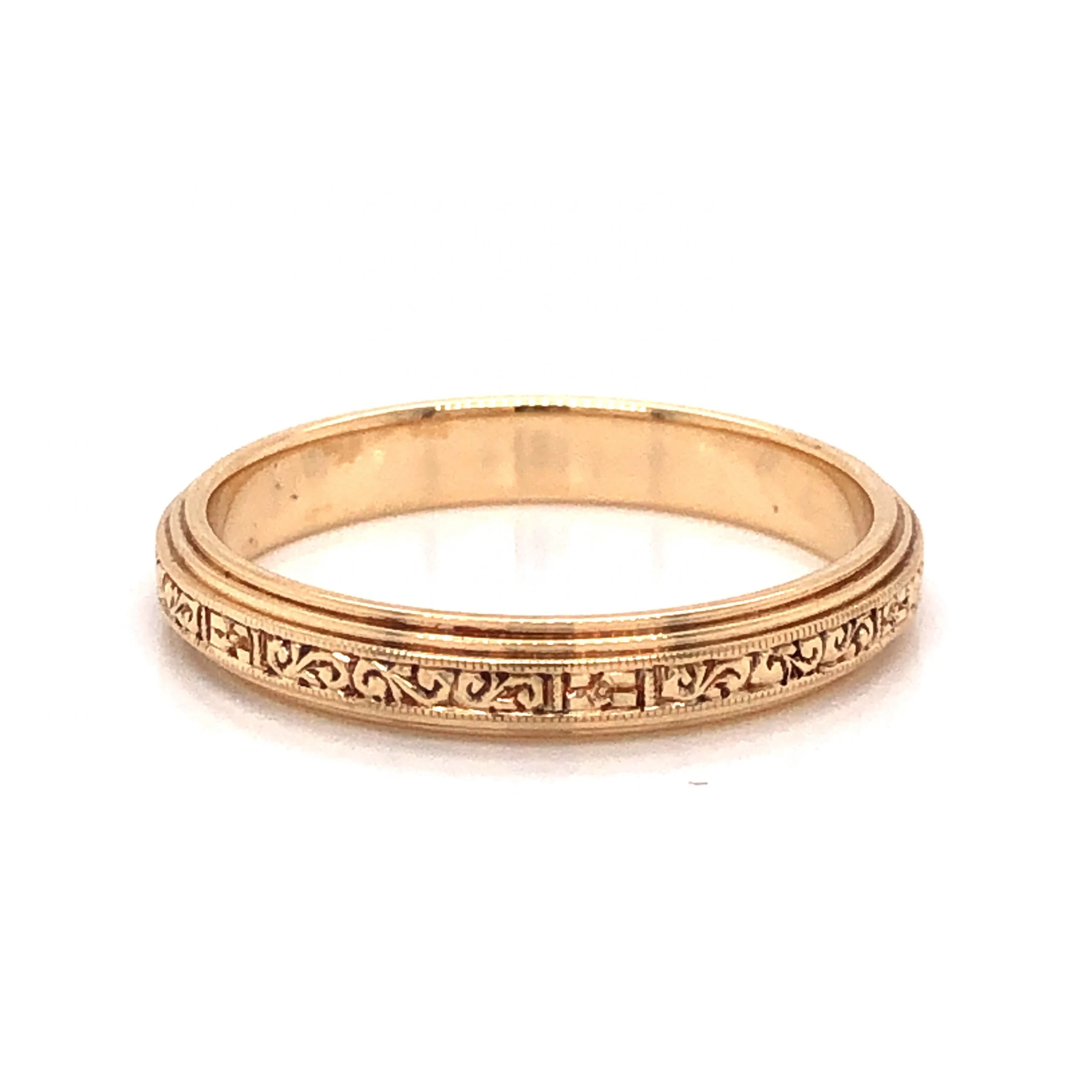 Art Deco Filigree Engraved Wedding Band in 14k Yellow Gold - Image 2