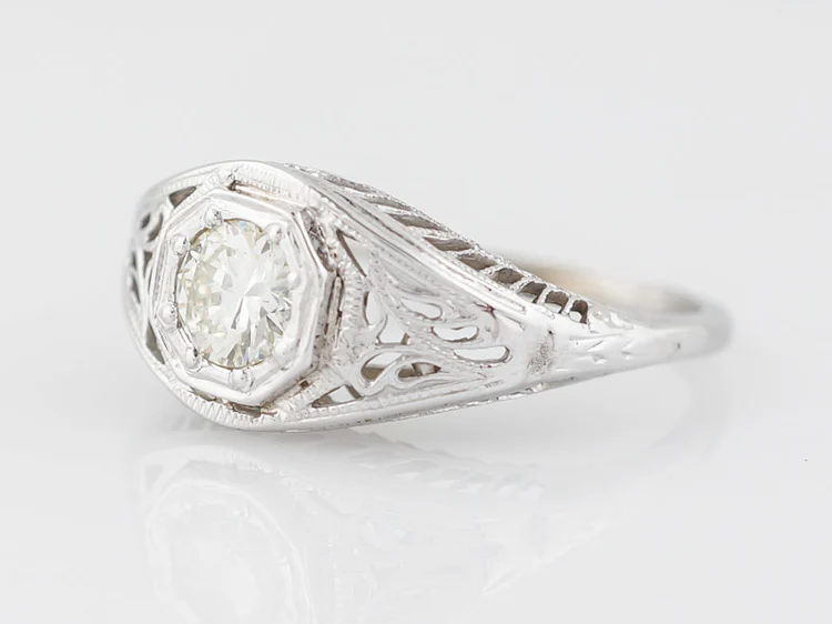 Art Deco Filigree Old Euro Diamond Engagement Ring in 18K - Image 3