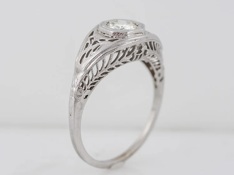 Art Deco Filigree Old Euro Diamond Engagement Ring in 18K - Image 6