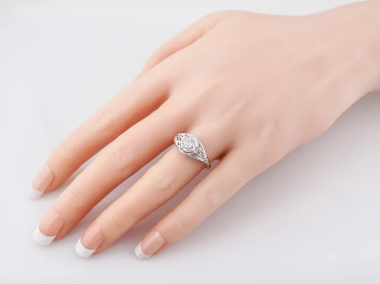 Art Deco Filigree Old Euro Diamond Engagement Ring in 18K - Image 7