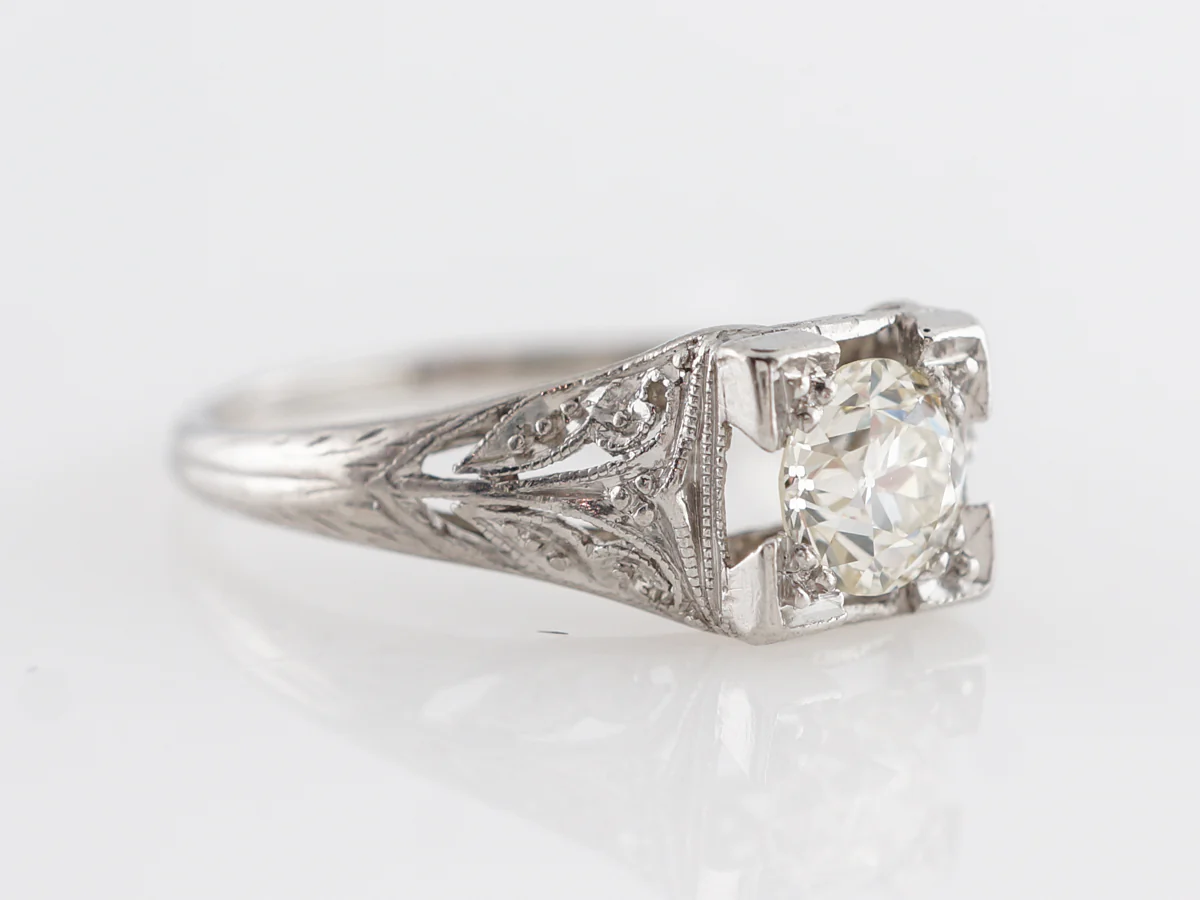 Art Deco Filigree Solitaire Diamond Engagement Ring in Platinum - Image 3