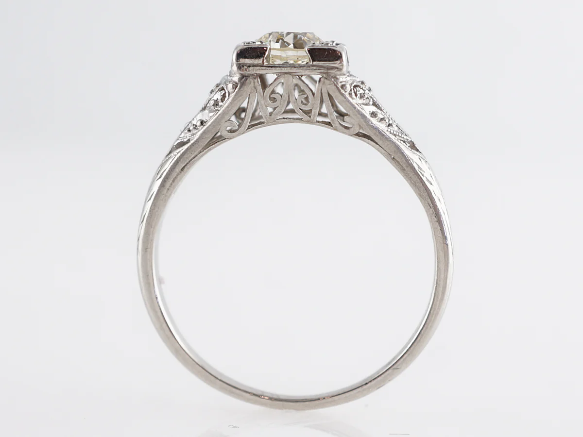 Art Deco Filigree Solitaire Diamond Engagement Ring in Platinum - Image 4