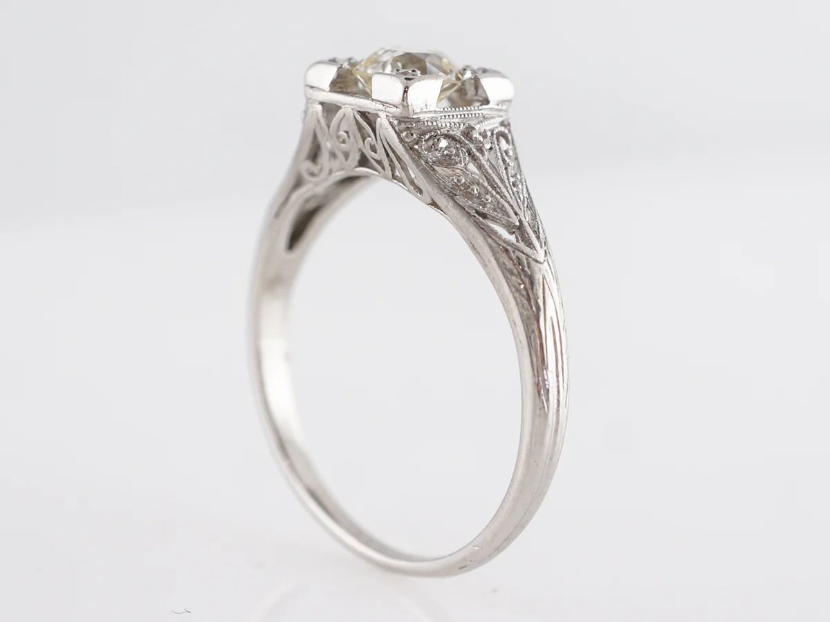 Art Deco Filigree Solitaire Diamond Engagement Ring in Platinum - Image 5