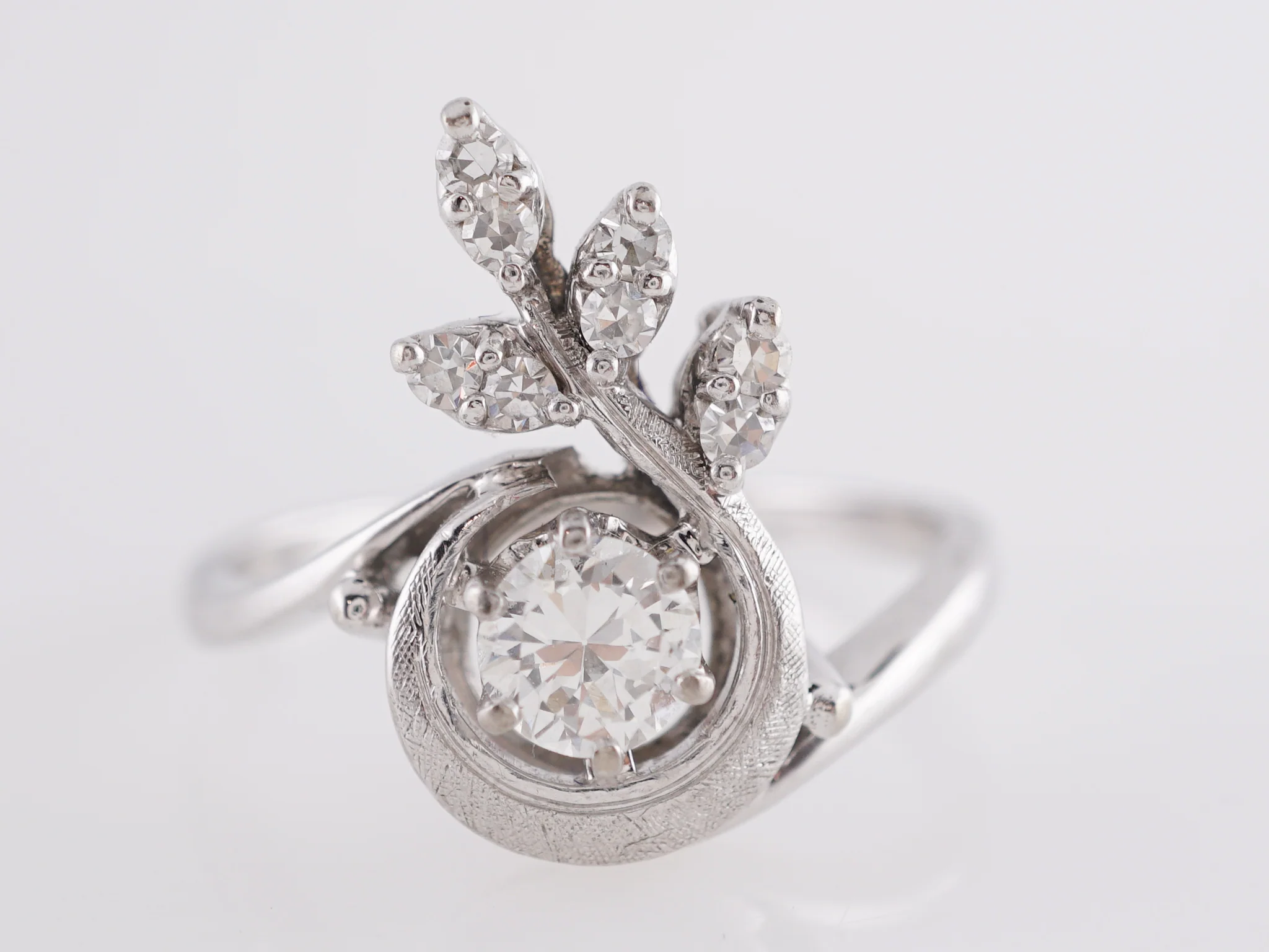 Art Deco Jabel Floral Cluster Diamond Ring in 18K White Gold