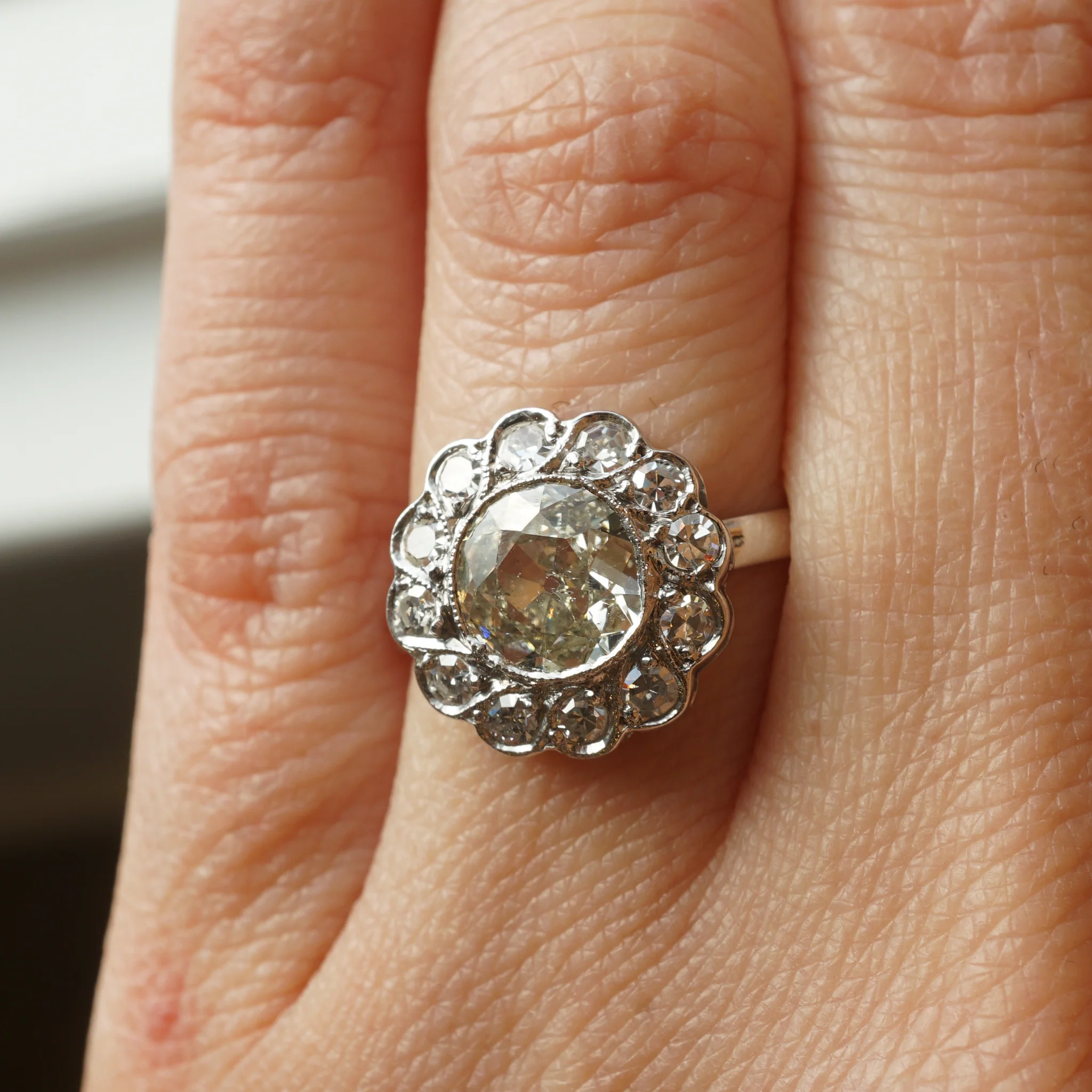 Art Deco Floral Diamond Cluster Engagement Ring in 14k White Gold - Image 5