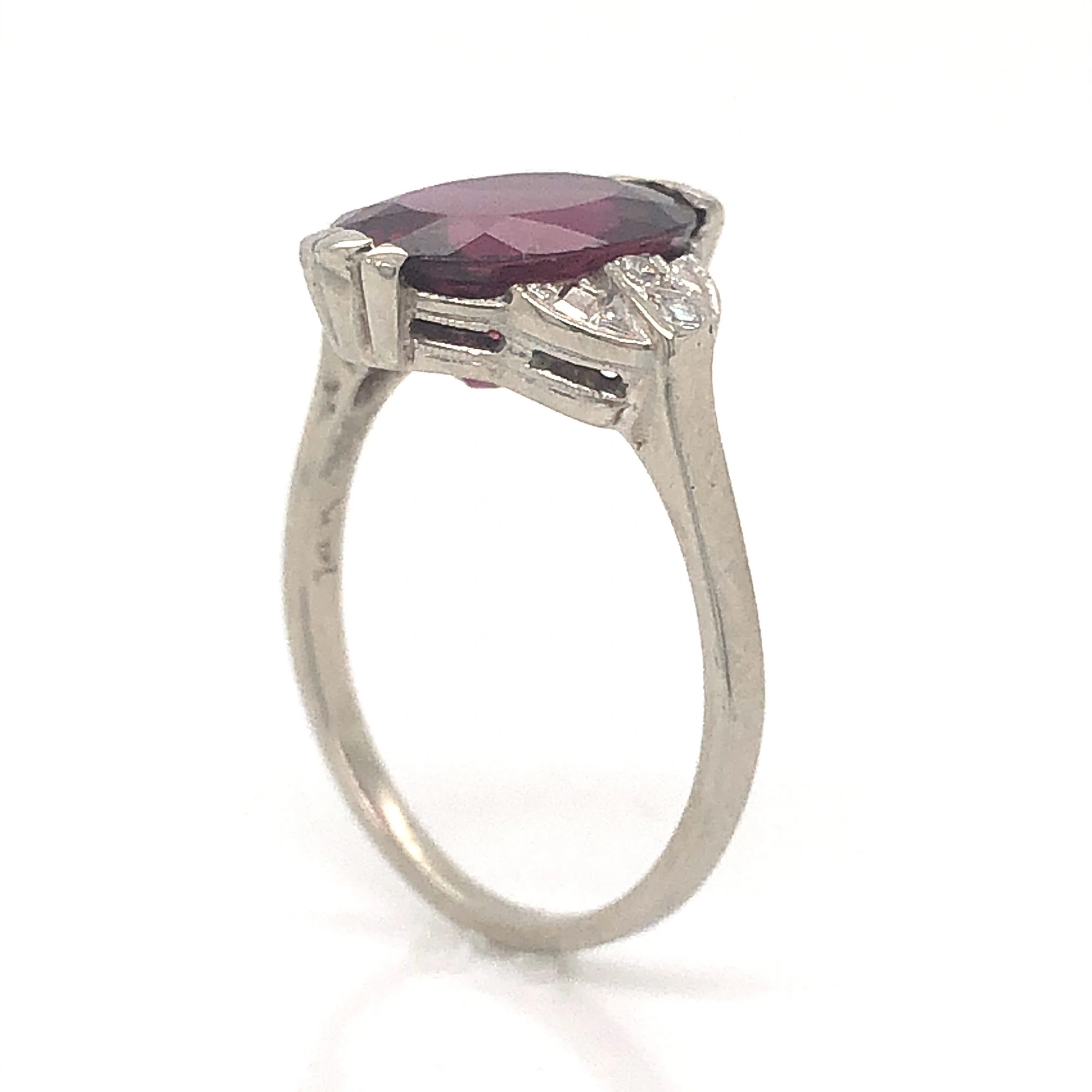Art Deco Garnet Cocktail Ring w/ Diamonds in 14k White Gold - Image 4