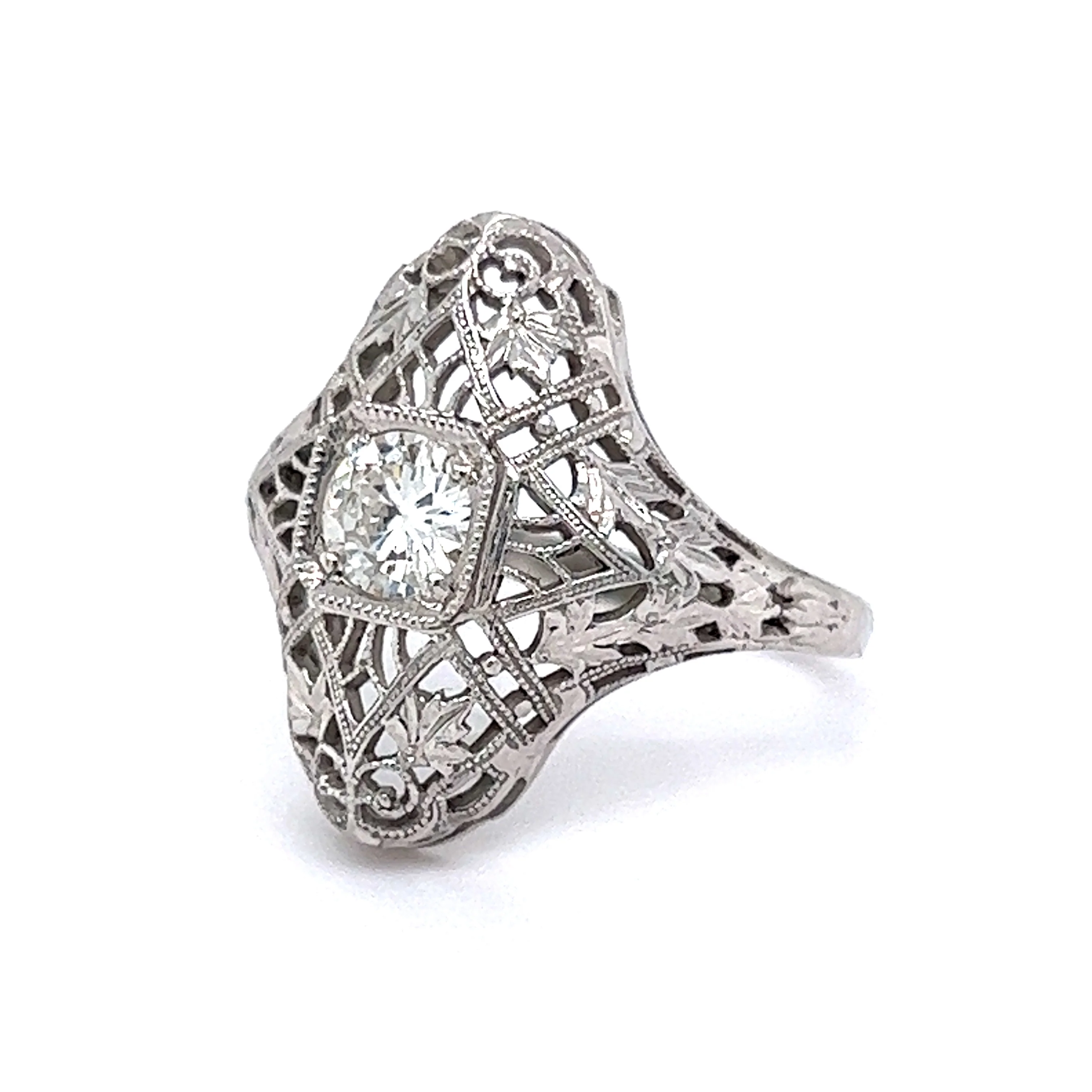 Art Deco Geometric Filigree Diamond Cocktail Ring in 18K - Image 2