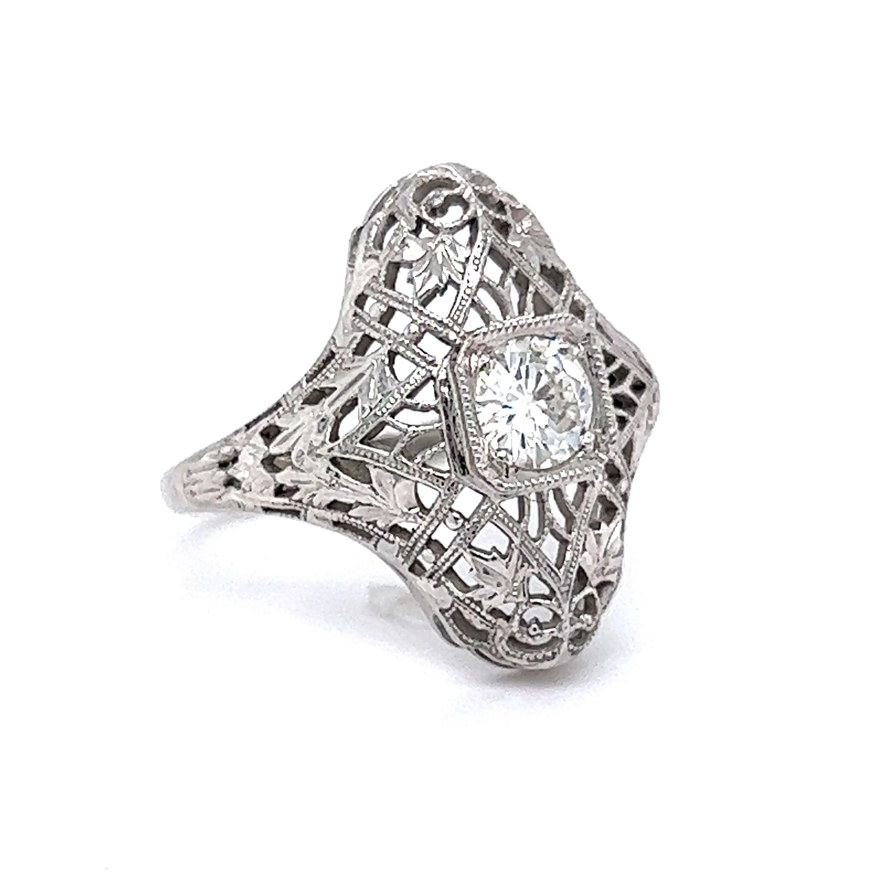 Art Deco Geometric Filigree Diamond Cocktail Ring in 18K - Image 3