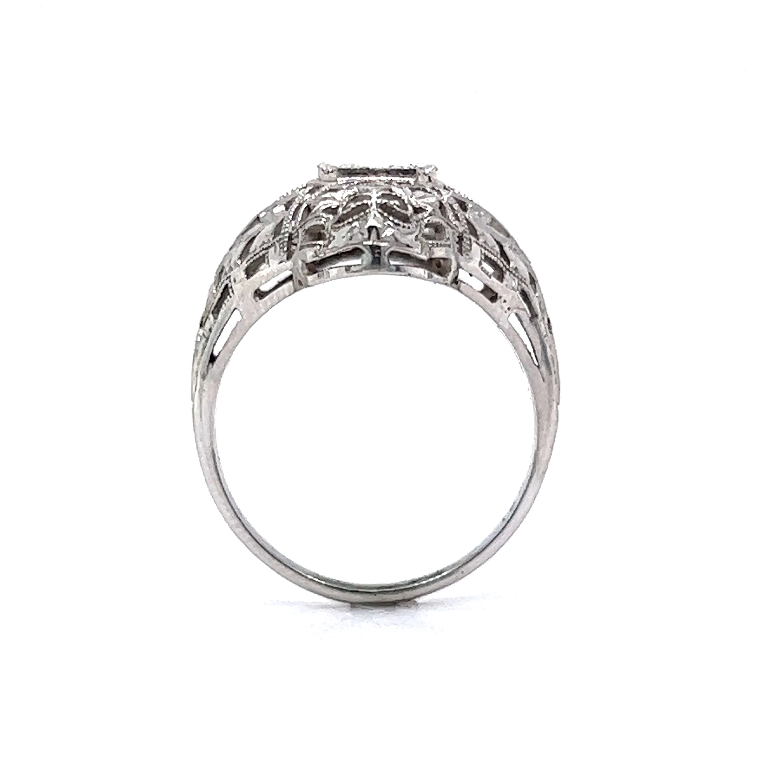 Art Deco Geometric Filigree Diamond Cocktail Ring in 18K - Image 4