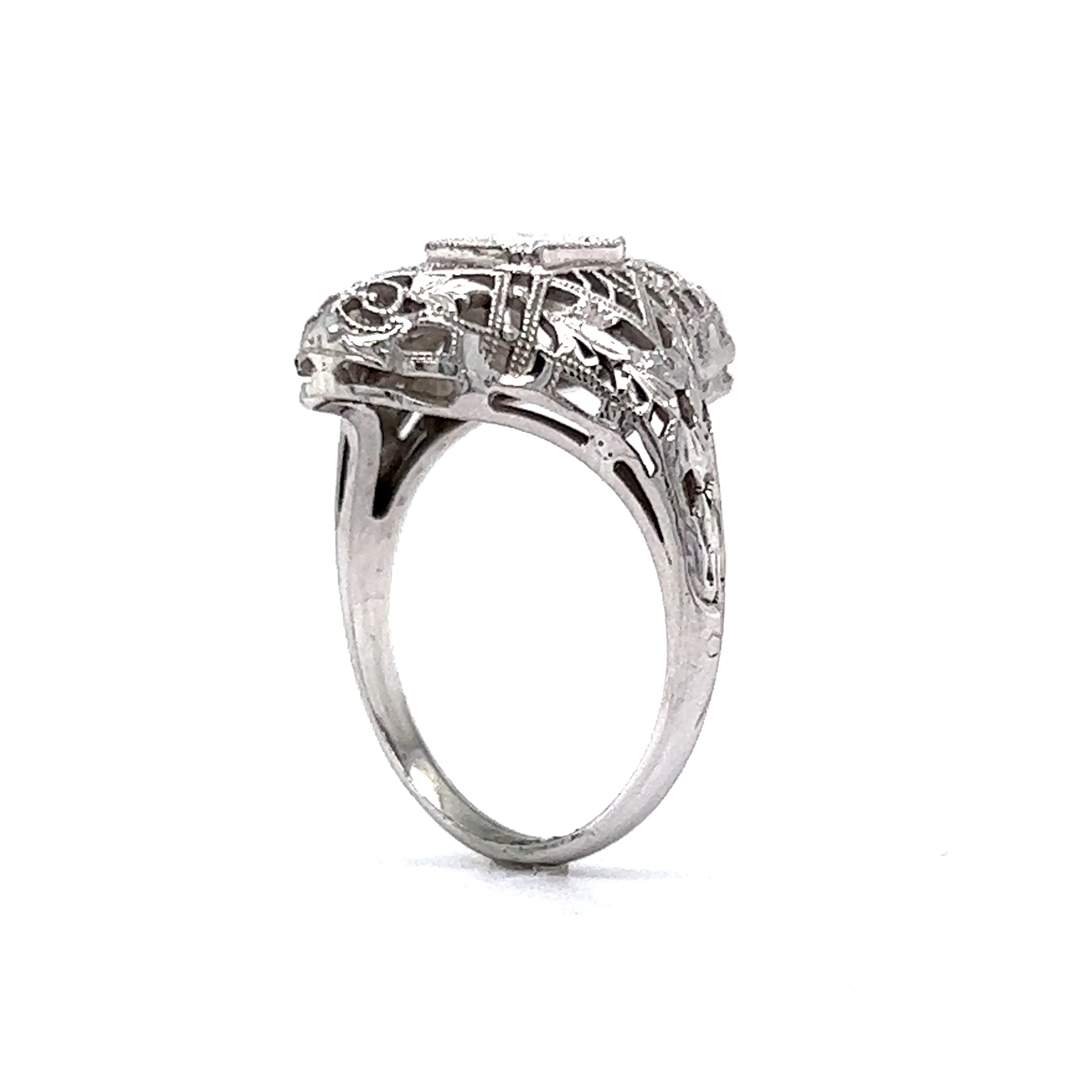 Art Deco Geometric Filigree Diamond Cocktail Ring in 18K - Image 5